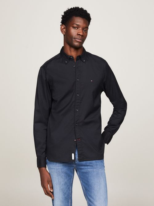 Camisa negra tommy hilfiger on sale