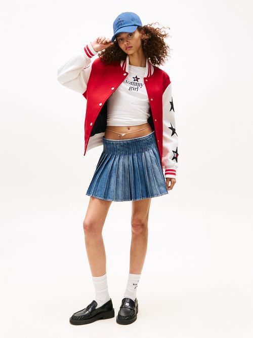 Minifalda-denim-Tommy-Girl-con-plisado-