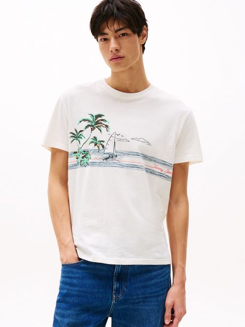 Camiseta-con-logo-grafico-de-palmeras-de-corte-regular