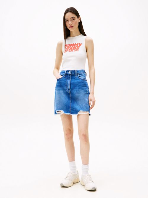 Minifalda-chaqueta-denim-Mom-desgastada