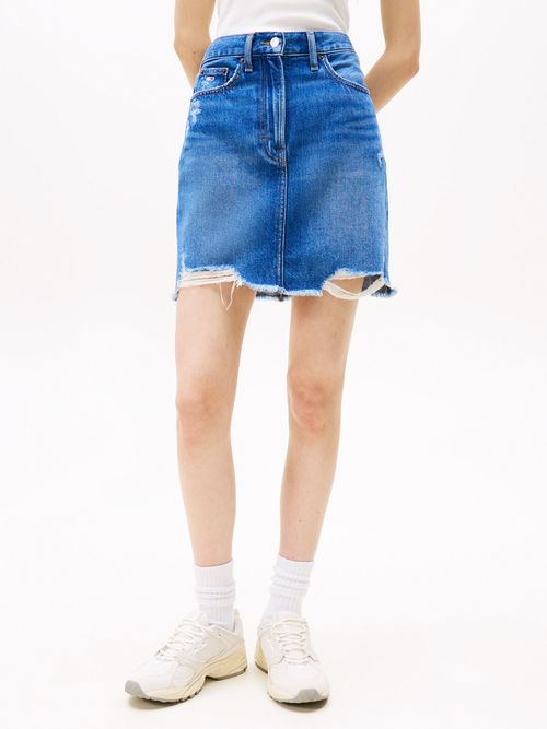 Minifalda-chaqueta-denim-Mom-desgastada