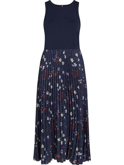 Vestido-sin-Mangas-con-cuerpo-liso-y-falda-plisada-