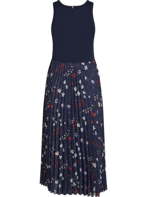 Vestido-sin-Mangas-con-cuerpo-liso-y-falda-plisada-