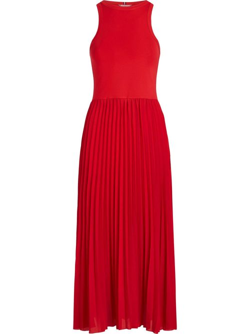 Vestido-sin-Mangas-con-cuerpo-liso-y-falda-plisada-