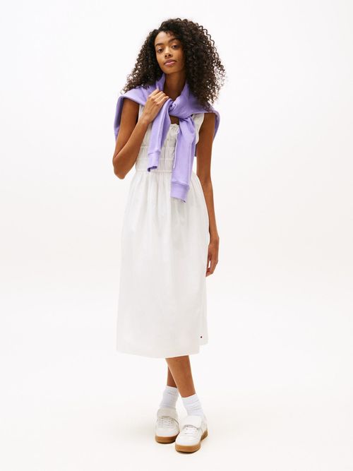 Vestido-midi-en-popelin-de-corte-slim