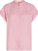 Camisa-de-lino-con-mangas-enrolladas-y-logo