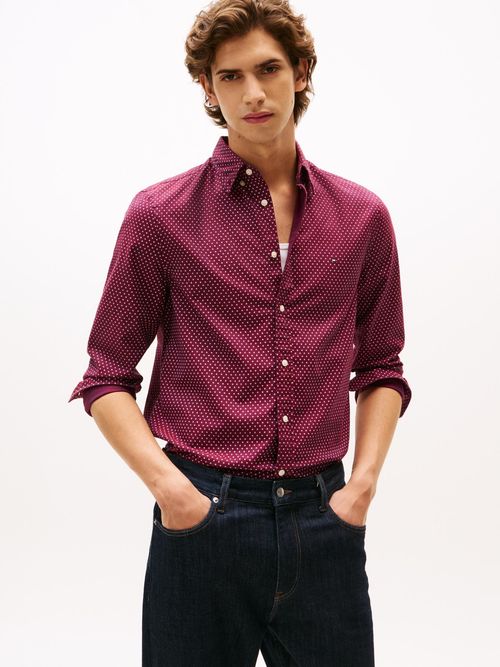Camisa-de-corte-slim-de-popelina-con-estampado-mini-de-puntos