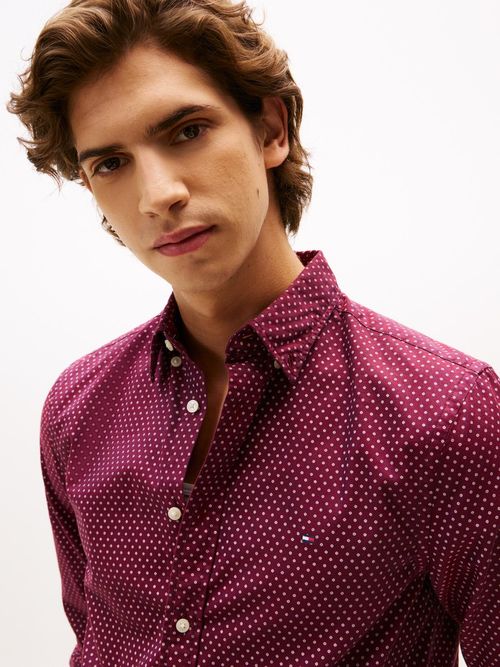 Camisa-de-corte-slim-de-popelina-con-estampado-mini-de-puntos