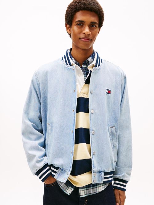 Chaqueta-bomber-con-capucha-de-denim-