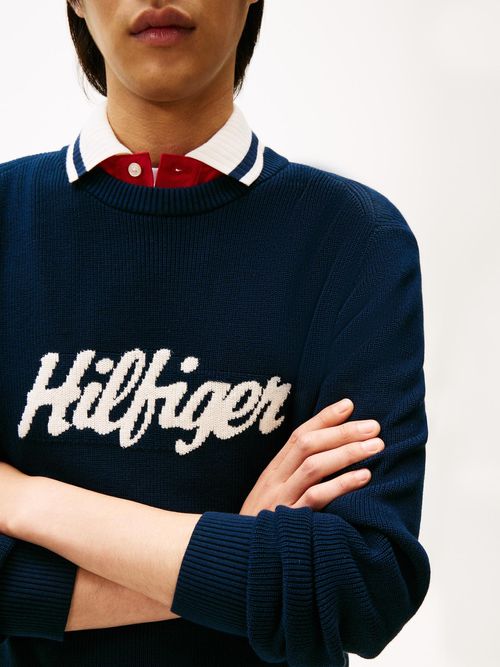 Sueter-de-cuello-redondo-con-grafico-Hilfiger-tejido
