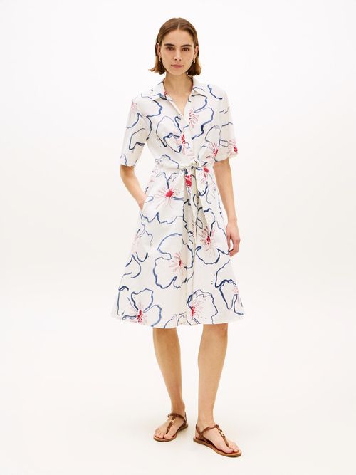 Vestido-midi-de-lino-con-cinturon-y-nudo