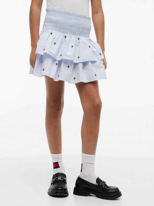 Minifalda-de-rayas-con-logo-y-volantes